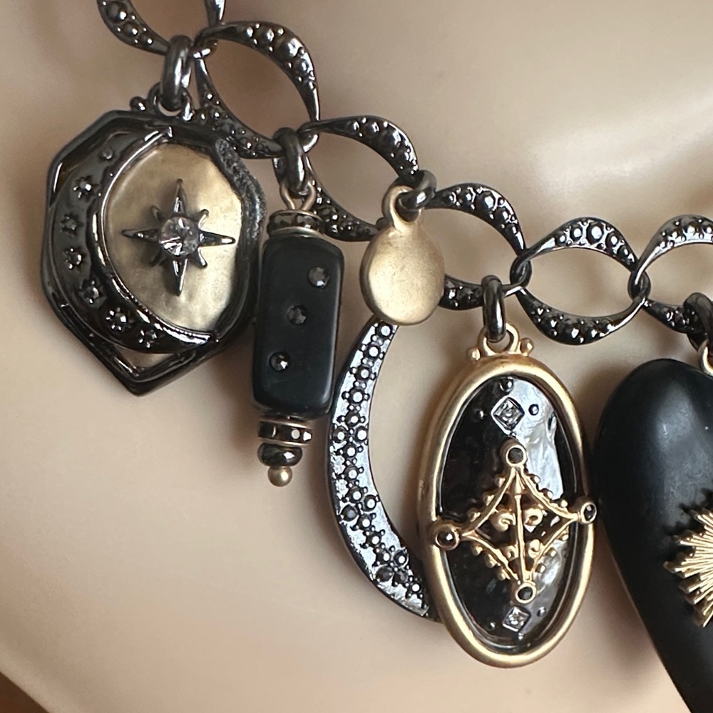 Chico's Black and Gold Heart Charm Pendant Necklace - Picture 7 of 11